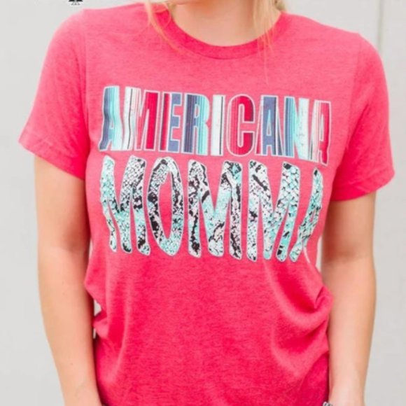 Women's Top AMERICANA MOMMA GRAPHIC TEE - Picture 2 of 2